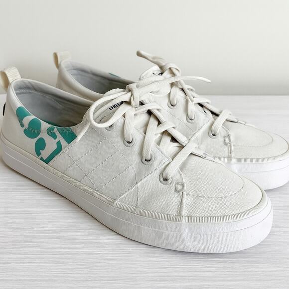 Sperry White & Turquoise Canvas Bionic Sneakers - Women's Size 8 - Picture 1 of 10